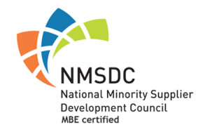 A black and white logo of the national minority support development council.